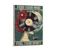 Eyhgcmjd Feed Your Mind Retro Canvas Art, Wall Art Poster, Music Themed, Kitchen Decor,Home Decoration,Bedroom Art, Wall Decor Living Room, Wall Art, Frameless 20x30inch
