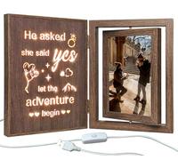 EYITUPC Rotating Light Up Engagement Photo Frame Engaged Gifts for Couples | Fiance Women Newly Engaged, Engagement Party, Holds 2 4x6 Photos, He Asked She Said Yes, Let the Adventure Begin, Wood