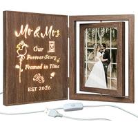 EYITUPC Rotating Wedding Light Up Mr Mrs 2026 Photo Frame Bride Groom Gift | Wood, Bridal Shower Wedding Gifts for Couples 2026, Holds Two 4x6 Photos