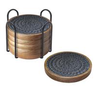 Eykao 6 Pack Coasters for Drinks Absorbent, 4.3 inches Cork Coasters for Coffee Tables, Wooden Drink Coasters for Table Protection, Cute Coasters for Kitchen, Farmhouse, Bar, and Office (Dark Gray)