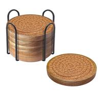 Eykao 6 Pack Coasters for Drinks Absorbent, 4.3 inches Cork Coasters for Coffee Tables, Wooden Drink Coasters for Table Protection, Cute Coasters for Kitchen, Farmhouse, Bar, and Office (Dark Brown)