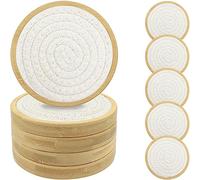 Eykao Bamboo Coasters for Drinks, Absorbent Coaster Sets of 5, Woven Drink Coasters for Coffee Table, Housewarming Gift for Farmhouse Home Decor,4 inches (White Series)