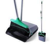Eyliden Long Handled Dustpan and Brush Set, Stand-up 4-Row Dense Sweeping brush indoor and Dust pan with Comb Teeth, Household Broom and Dustpan Set for Indoor Outdoor Kitchen Office Lobby