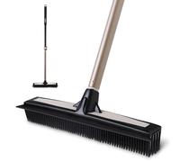 Eyliden Rubber Broom for Pet Hair Removal, 2-in-1 Carpet Rake Brush with Squeegee and 54’’ Telescopic Long Handle, Fur Pet Hair Removal Push Broom for Carpet Rug Floor Hardwood Tile