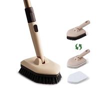 Eyliden Shower Cleaning Brush with Long Handle, Triangular Rotatable Floor Scrubbing Brush with 2 Scouring Pads & 1 Stiff Bristle, No Scratch Versatile Bathroom Cleaning Brush for Tile Tub Floor Wall