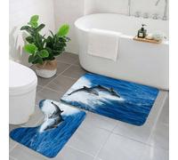 EYLOZS Bathroom Set, Rugs Sets 2 Piece,Anti-Slip, Baby sea animal dolphin jumping out of the ocean,Absorbent Bath Mat for Tub, Shower, Room, Kitchen