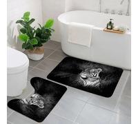 EYLOZS Bathroom Set, Rugs Sets 2 Piece,Anti-Slip, Black and white decorations, Bengal tiger lying on the grass,Absorbent Bath Mat for Tub, Shower, Room, Kitchen
