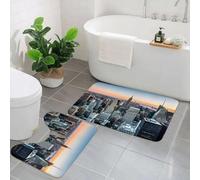 EYLOZS Bathroom Set, Rugs Sets 2 Piece,Anti-Slip, Wall Art New York City Theme Image Rose Quartz Manhattan Skyline Tramo,Absorbent Bath Mat for Tub, Shower, Room, Kitchen