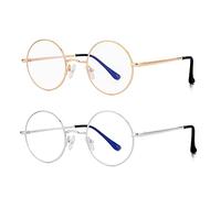 Eylrim Blue Light Blocking Round Glasses for Men Women Metal Frame No Prescription C2 Gold+Silver Small