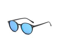 EYLRIM Classic Polarized Round Sunglasses for Women Men Vintage Lightweight Circle Frame Sunglasses Blue Black (Black/Mirror Blue)