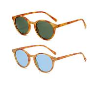 EYLRIM Classic Polarized Round Sunglasses for Women Men Vintage Lightweight Circular Frame, Pack of 2 (Leopard/Green + Leopard/Blue), Small
