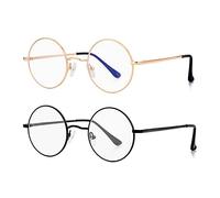 Eylrim Round Blue Light Blocking Glasses for Men and Women, Round Clear Lenses, Metal Frame, Non Prescription, C3 Gold+Black, Small