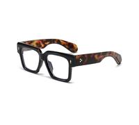 EYLRIM Square Frame Glasses for Women Men Fashion Thick Frame Blue Light Glasses Non Prescription Eyeglasses, Black Leopard, M