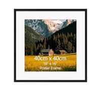 EYMPEU 40x40 Picture Frame in Black Wooden Grain, 30x30 Picture Frame with Mount, Wall Hanging Poster Frame - Single