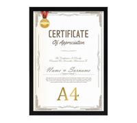 EYMPEU Black A4 Picture Frame, Display Pictures 8x6 with Mat or A4 Without Mat, A4 Photo Frames with Stand for Certificates, Posters, Artwork on a Wall or Desktop- Single