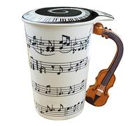 EYMPEU Music Coffee Mug with Lid and Violin Handle,450ML Funny Mug for Coffee,Tea,Water,Gift for Music Lover/Teacher/Friend