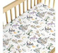 EyMzcod Baby Boy Girl Standard Crib Sheet Covers Dragon Tale Castle, Watercolor Green Moon Cloud Star Tree Snug Fitted Toddler Mattress Sheet, Soft Stretchy Breathable Kid Nursery Bed Decor Gift 52x28
