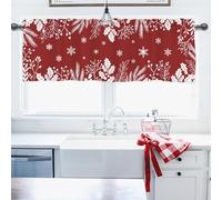 EyMzcod Christmas Foliage Holly Berry Pine Kitchen Curtains Valance for Windows, Red Xmas Snowflakes Seasonal Winter Holiday Short Topper Rod Pocket, Farmhouse Home Living Room Bedroom Decor 54" x 18"