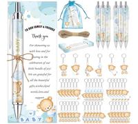 EYNDYN 145 Pieces Baby Shower Favors for Guest Blue Bear Baby Shower Ballpoint Pens and Keychains Gifts Bulk Retractable Baby Shower Pens Gender Reveal Greeting Cards Souvenirs Prizes