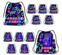EYNDYN Neon Video Game Party Loot Drawstring Bags Game on Party Backpack Video Game Party Favors Gifts Bags, 12pcs, Inches, Classic