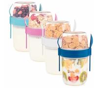 EYNEL 4 Pack On The Go 22 oz Breakfast Cups with Lids and Spoon, Reusable Cereal Yogurt Cup with Topping Plastic Overnight Oats Container for Granola Oatmeal (22 oz - 4 Pack)