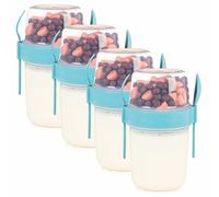 EYNEL 4 Pack On The Go 22 oz Breakfast Cups with Lids and Spoon, Reusable Cereal Yogurt Cup with Topping Plastic Overnight Oats Container for Granola Oatmeal (22 oz - Turquoise- 4 Pack)