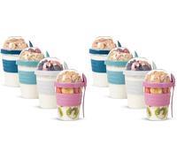 EYNEL 8 Pack On The Go Cereal Yogurt Cups with Lids and Spoon, Overnight Oats Container, Reusable Parfait Plastic Milk Pot Breakfast Crunch Granola Oatmeal Smoothie Snack Prep Jar