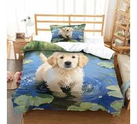 EYNRXOSMA Single（135x200cm） Complete Bedding Golden Retriever Pet Dog | Easy Care Microfiber
