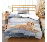 EYNRXOSMA Single（135x200cm） Complete Golden Retriever Pet Dog - 3D Print Design, Includes Pillowcases
