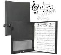 Eyoloty Sheet Music Folder for A4 Sheets, Leather, Black, Max. 200 Pages, Hand Strap, 24-Page Pocket