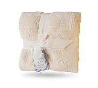 eYone Baby Blanket 75×100 cm - Soft Embossed Fleece - Animal Pattern - Lightweight Baby Comforter - Pram, Cot & Stroller - Unisex Gift - Cream