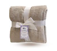 eYone Double Layer Newborn Baby Blanket 75×100 cm - Soft Embossed Fleece - OEKO-TEX Certified - Animal Pattern - Lightweight & Cosy - for Pram, Cot & Stroller - Neutral Gift - Light Brown