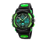 eYotto Kids Sports Watch Waterproof Boys Multi-Function Analog Digital Wristwatch LED Alarm Stopwatch (Dual Display Green)