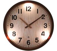 eYotto Night Light Wall Clock, 12 Inch Glow in The Dark Illuminated Silent Wall Clocks Battery Operated for Bedroom Kitchen Living Room Bathroom, Imitation Wood Color
