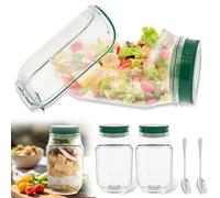 Eyoulife 2 Pcs Salad Jar Vertical Layering Salad Pod Built-in Bowl Design with Leak Proof SaladsSauce Dressing Case, Reusable Plastic Layering Pod With Fork Detachable Lid for Office Picnic Camping