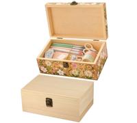 Eyoulife 2 Pcs Wooden Storage Box with Lid, 23x14x10cm Unfinished Pine Wood Box with Hinged Lid & Locking Clasp, Deep Keepsake Craft Boxes Set for DIY, Painting, Gifts, Jewelry Organiser
