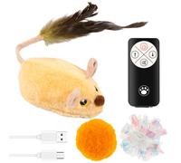 Eyoulife Cat Interactive Mouse Toy, Remote Control Electronic Moving Cat Toy, Plush Interactive Toy with LED Lights and Flapping Tail Feather for Indoor Cats USB Rechargeable (Style 1)