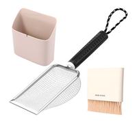Eyoulife Cat Litter Scooper Kit - Includes Stainless Steel Cat Litter Scoop & Small Broom & Dustpan, Large Capacity Portable Litter Shovel for Reptile Terrarium Sand Waste (Bar)