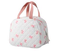 Eyoulife Lunch Bag, Cotton Compact Lunch Box Bag, Good Heat Insulation Meal Bag with Double Zipper, Cute Girls Ladies Lunch Bags for Work School Picnic Travel Beach Gifts for Women (White Bow Print)