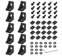 EYPINS 10-Pack 2020 Series Black Aluminum Corner Brackets - 90-Degree L-Shape Extrusion Connectors with M5x10 Hex Bolts & T-Nuts for 2020 Profiles (6mm Slots)