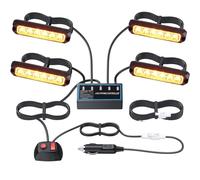 EYPINS 4-Pack Amber LED Strobe Emergency Warning Lights - IP65 Dustproof/Waterproof, 12V/24V Magnetic Mount & 1.2m Cigarette Lighter Adapter for Trucks, Vans, Caravans, Recovery Vehicles (6-LED Bar)