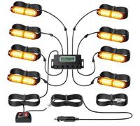 EYPINS 8x12 LED Emergency Strobe Lights | 30 Modes, Grille-Mounted Police-Style Hazard Beacon for 12V/24V Trucks, Trailers, Caravans, Campers, Vans (Amber)