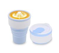 EYQ Collapsible Coffee Cup 375 ml, 12oz Silicone Foldable Coffee Mug, Lightweight Reusable for Hot and Cold Drinks for Office Fitness Gym Outdoor Sports Travel Camping Yoga, Pocket Size (WhiteBlue)