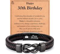 EYQV 13th-21st, 30th-70th Birthday Gifts, Engraved Leather Bracelet | Unique Birthday Gifts for Men Boys Dad Son Grandad Nephew Grandson Brother