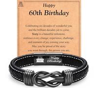 EYQV 60th Birthday Bracelet for Men, Leather Wristband, Unique Mens Gift for Dad Grandad Uncle Brother, Happy Birthday Gift