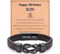 EYQV Son Birthday Gifts from Mum Dad, Engraved Leather Bracelet for Son