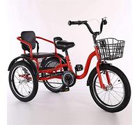 EYRMQWJPC Lightweight Folding Bike, Adult Tricycle Two-Seater with Shopping Basket(Red,16 inch)