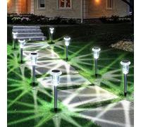 Eyrosa Solar Outdoor Lights, 10 Pack Waterproof Stainless Steel Solar Stake Lights for Pathway Garden Yard Path Walkway Driveway Lawn Patio Outside Decor, Cool White