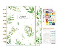 EYROZILL Undated Daily Planner, Disc-Bound System with Removable Pages, Customizable Planner with Laminated Cover, Hourly Time Slot Layout, Letter Size, 180 Pages, Green Leaves