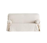Eysa Bianca universal sofa cover with ribbons 3 color 01-ecru, Cotton, Three Seats